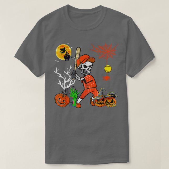 Camiseta Skeleton Playing Softball Pumpkin Player Lover Hal (Frente do Design)