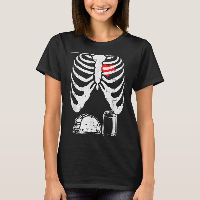 Camiseta Skeleton Pregnancy Taco Beer Xray Halloween Soon D (Frente)