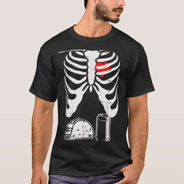 Camiseta Skeleton Pregnancy Taco Beer Xray Halloween Soon D (Frente)