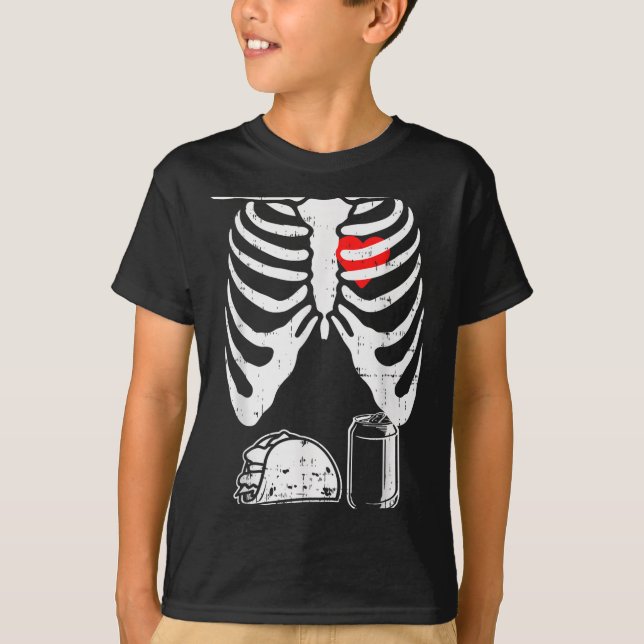 Camiseta Skeleton Pregnancy Taco Beer Xray Halloween Soon D (Frente)