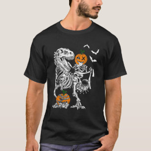 Camiseta Skeleton Pumpkin Andando Arte Dinossauro T Rex Hal