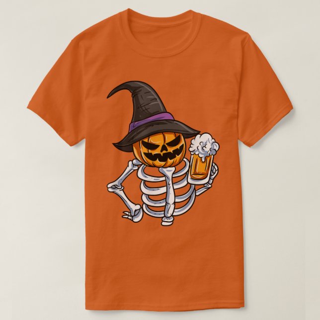 Camiseta Skeleton Pumpkin Face Jack O'Lanterna (Frente do Design)