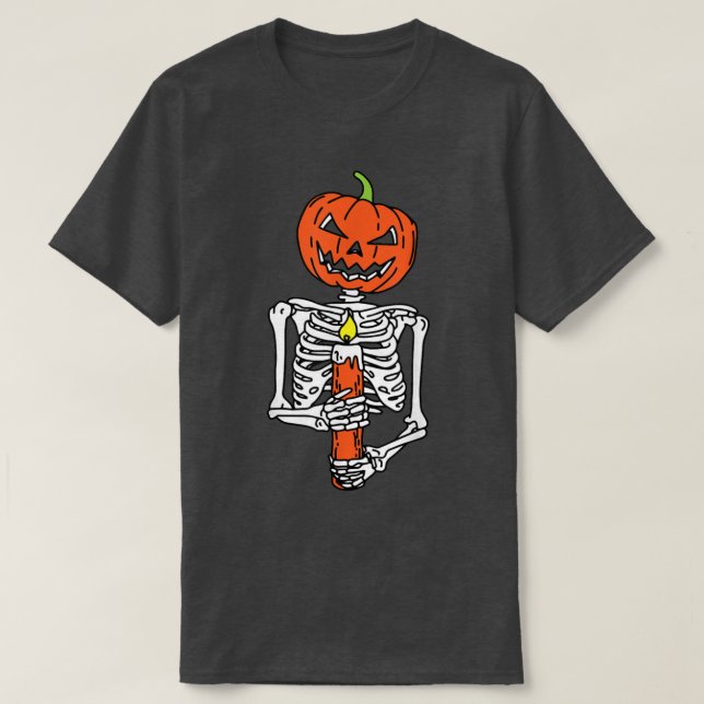 Camiseta Skeleton Pumpkin Ppreguiçoso Halloween Costume Sca (Frente do Design)