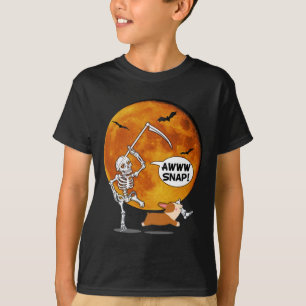 Camiseta Skeleton Quebrou Perna Halloween Corgi Reaper Scyt