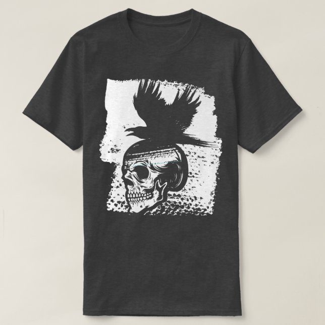 Camiseta Skeleton Raven Gothic Satanás oculta horror diabo (Frente do Design)