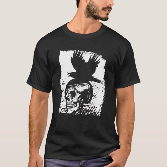 Camiseta Skeleton Raven Gothic Satanás oculta horror diabo (Frente)
