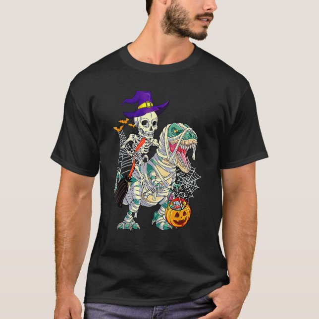 Camiseta Skeleton Rex Dinosaur Pumpkin Halloween Ki (Frente)