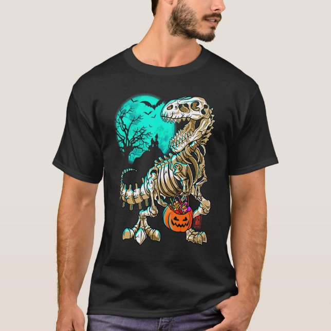 Camiseta Skeleton Rex Halloween Boys Dino Kids Fóssil Bones (Frente)