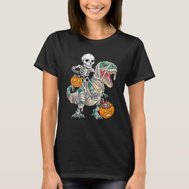 Camiseta Skeleton Rex Mummy Dinosaur Kids Trick or T (Frente)