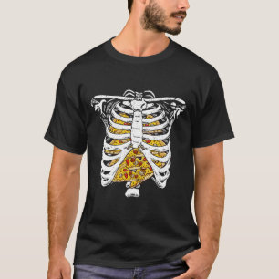 Camiseta Skeleton Rib Cage com Pizzas Feliz Dia das Bruxas