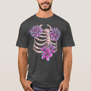 Camiseta Skeleton Rib Cage Floral Raio X Fêcil de Halloween