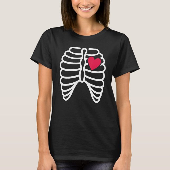 Camiseta Skeleton Rib Cage Heart X Ray Adults Kids  Hallowe (Frente)