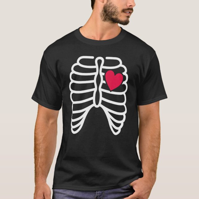 Camiseta Skeleton Rib Cage Heart X Ray Adults Kids  Hallowe (Frente)