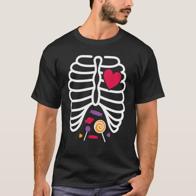 Camiseta Skeleton Rib Cage Heart X Ray Candy Halloween (Frente)