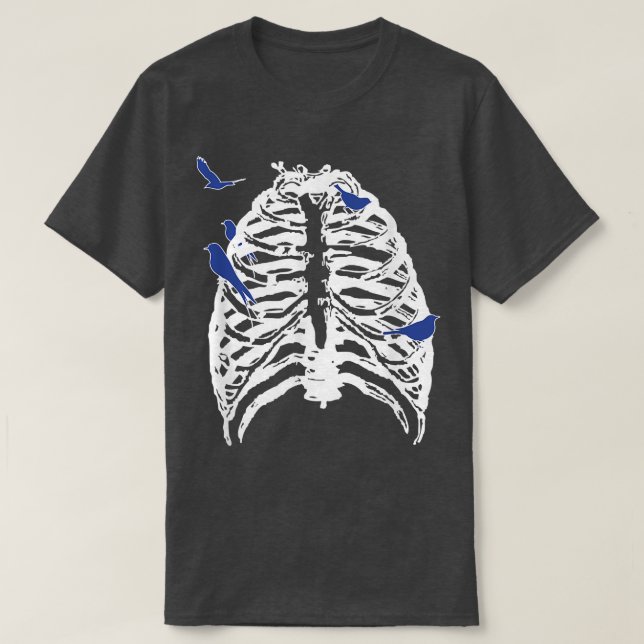 Camiseta Skeleton Rib Cage With Songbirds  Emo Skeleton  (Frente do Design)