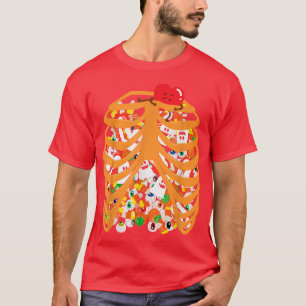 Camiseta Skeleton Rib Cage Xray Candy Halloween Trick ou Tr