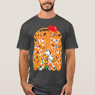 Camiseta Skeleton Rib Cage Xray Candy Halloween Trick ou Tr
