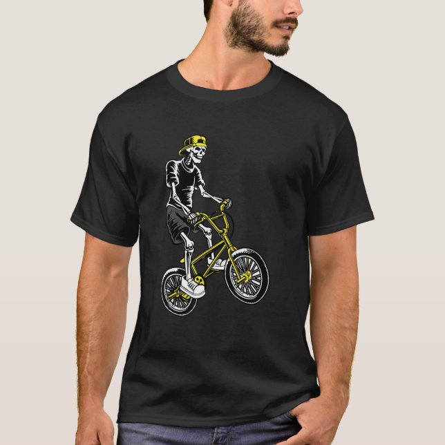 Camiseta Skeleton Rider Biking Bicycle BMX Stunt Dirt Bike (Frente)