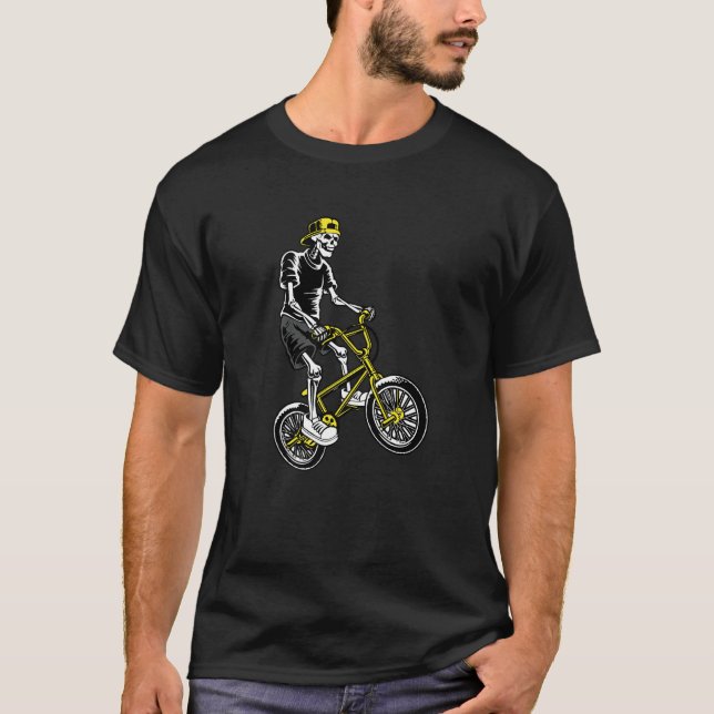Camiseta Skeleton Rider Biking Bicycle BMX Stunt Dirt Bike (Frente)
