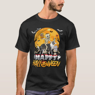 Camiseta Skeleton Riding Border Collie Halloween Pumpkin Ki