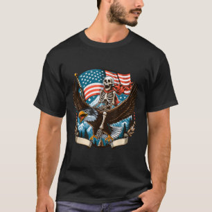 Camiseta Skeleton Riding Eagle Usa American 4 De Julho Pat