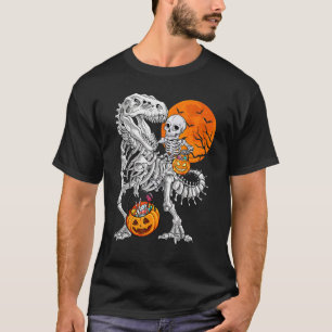 Camiseta Skeleton Riding Fossil Dinossaur rex Halloween Boy