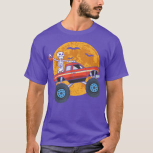 Camiseta Skeleton Riding Monster Truck preguiçoso Halloween