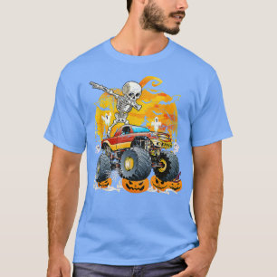 Camiseta Skeleton Riding Monster Truck Pumpkin Engraçado Ha
