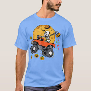 Camiseta Skeleton Riding Monster Truck Pumpkin Funny Hallow