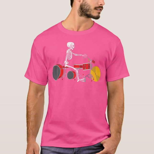 Camiseta Skeleton Riding Motorcycle Drummer Set Drummer Mus (Frente)