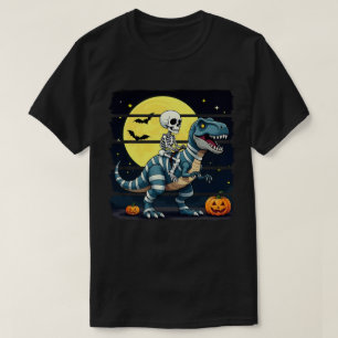 Camiseta Skeleton Riding Mummy Dinosaur Dia de as Bruxas en