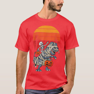 Camiseta Skeleton Riding Mummy Dinosaur Engraçado Tre Hallo