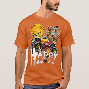 Camiseta Skeleton Riding Mummy Dinosaur Monster Truck Hallo