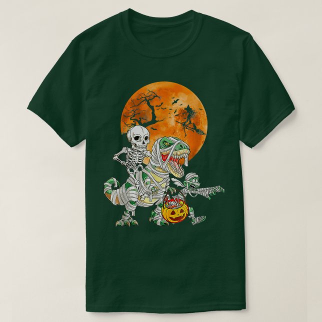Camiseta Skeleton Riding Mummy Dinosaur Pum (Frente do Design)