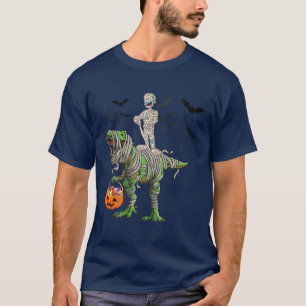 Camiseta Skeleton Riding Mummy Dinosaur Rex Halloween Engra