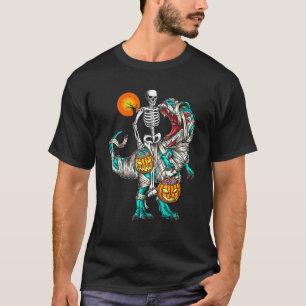 Camiseta Skeleton Riding Mummy Dinosaur Rex Halloween Kids