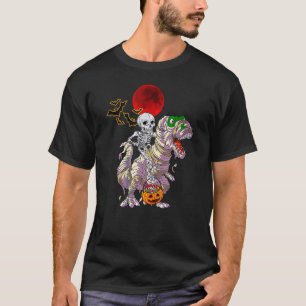 Camiseta Skeleton Riding Mummy Dinosaur Rex Halloween Kids