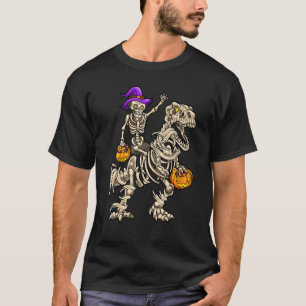 Camiseta Skeleton Riding Mummy Dinosaur rex Halloween Pump