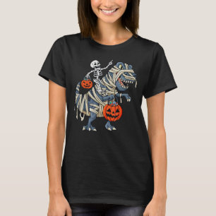Camiseta Skeleton Riding Mummy Dinosaur rex Halloween Pump
