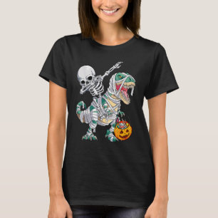 Camiseta Skeleton Riding Mummy Dinosaur Rex Halloween Pump