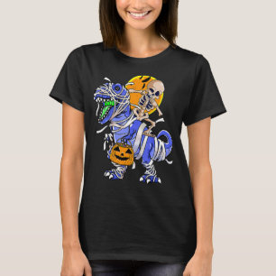 Camiseta Skeleton Riding Mummy Dinosaur rex Halloween Pump