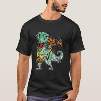 Camiseta Skeleton Riding Mummy Dinosaur rex Halloween Pump