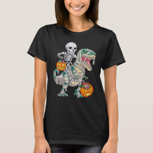 Camiseta Skeleton Riding Mummy Dinosaur rex Halloween Pump