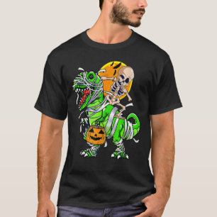 Camiseta Skeleton Riding Mummy Dinosaur rex Halloween Pump