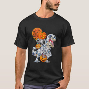Camiseta Skeleton Riding Mummy Dinosaur Rex Halloween Pump