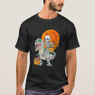 Camiseta Skeleton Riding Mummy Dinosaur Rex Halloween Pump
