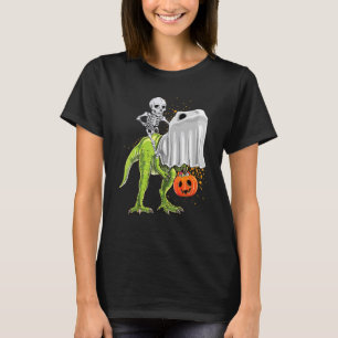 Camiseta Skeleton Riding Mummy Dinosaur rex Halloween Pumpk
