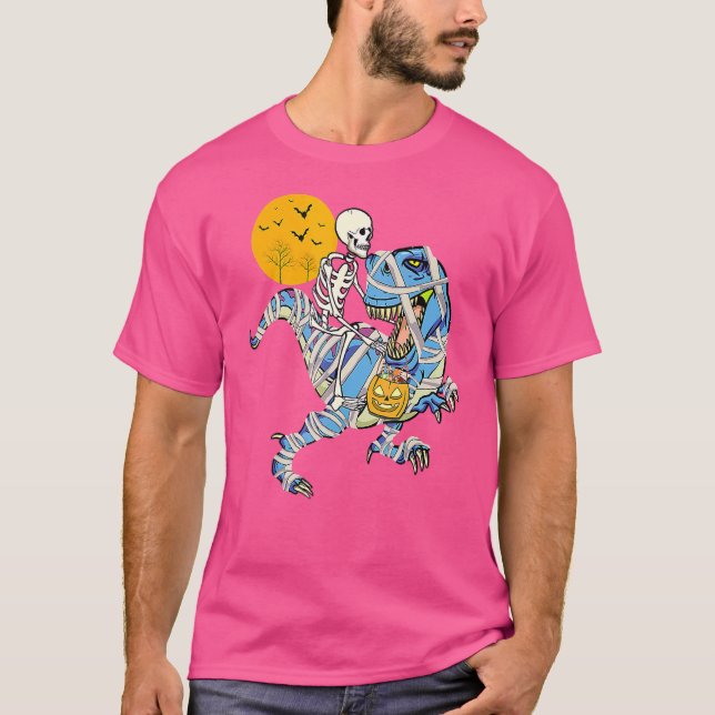 Camiseta Skeleton Riding Mummy Dinosaur rex Para Meninos H (Frente)