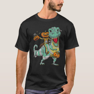 Camiseta Skeleton Riding Mummy Dinosaur Rex Pumpkin Hallow