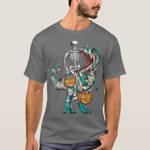 Camiseta Skeleton Riding Mummy Dinosaur T re Halloween Pump